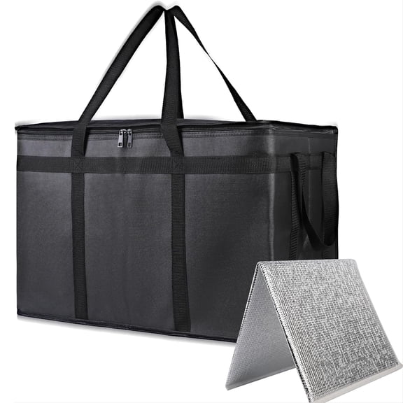 Insulated Food Delivery Bag, XXXL 23"x14"x15" Reusable Warming Bag, Pizza Delivery Bags for Hot and Cold Food, Commercial, Large Capacity, Catering Cooler Bag(Black)