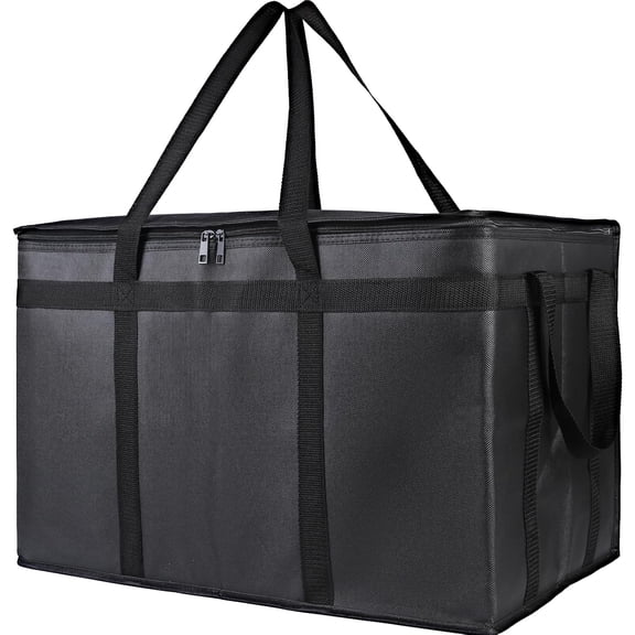 Insulated Food Delivery Bag XXXL 23x14x15 Inch, Reusable Pizza Delivery Bag for Hot and Cold Food, Commercial Cooler Bag for Rideshare Catering, Black