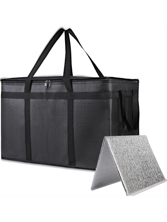 Insulated Food Delivery Bag, XXXL Insulated Reusable Grocery Cooler/Hot Bags, Tote Bag for Shopping/Travel/Doordash, Catering Bag Doordash 23x14x15, Black, 1-Pack