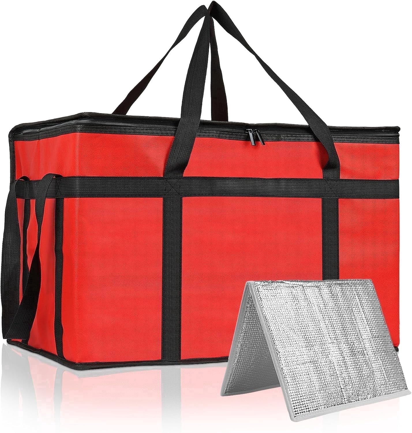 Insulated Food Delivery Bag, XXXL Insulated Reusable Grocery Cooler/Hot Bags, Tote Bag for Shopping/Travel/Doordash, Catering Bag Doordash 23x14x15, Red, 1-Pack