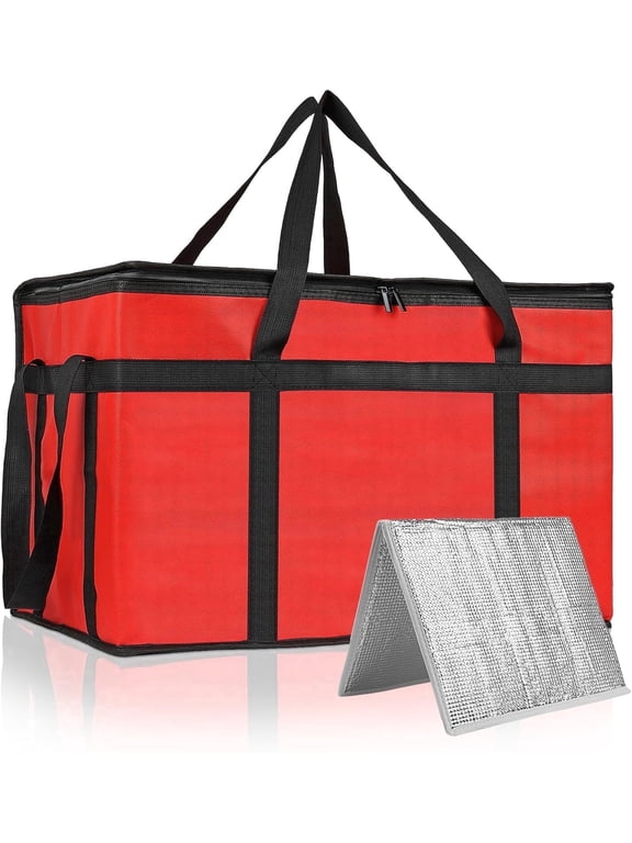 Insulated Food Delivery Bag, XXXL Insulated Reusable Grocery Cooler/Hot Bags, Tote Bag for Shopping/Travel/Doordash, Catering Bag Doordash 23x14x15, Red, 1-Pack