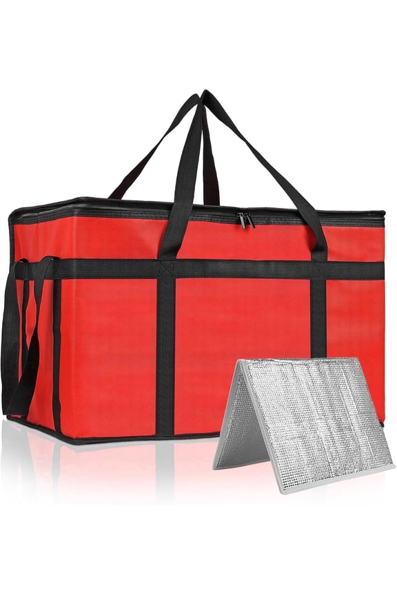 Insulated Food Delivery Bag, XXXL Insulated Reusable Grocery Cooler/Hot Bags, Tote Bag for Shopping/Travel/Doordash, Catering Bag Doordash 23x14x15, Red, 1-Pack