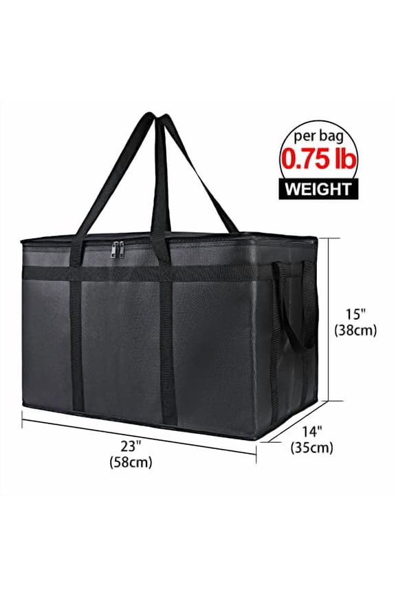 Insulated Food Delivery Bag, XXXL Pizza Delivery Bags for Hot and Cold Food, Commercial, Large Capacity Reusable Warming Bag, Catering Cooler Bag for Rideshare, Warmers for Parties (Black, 1Pk)