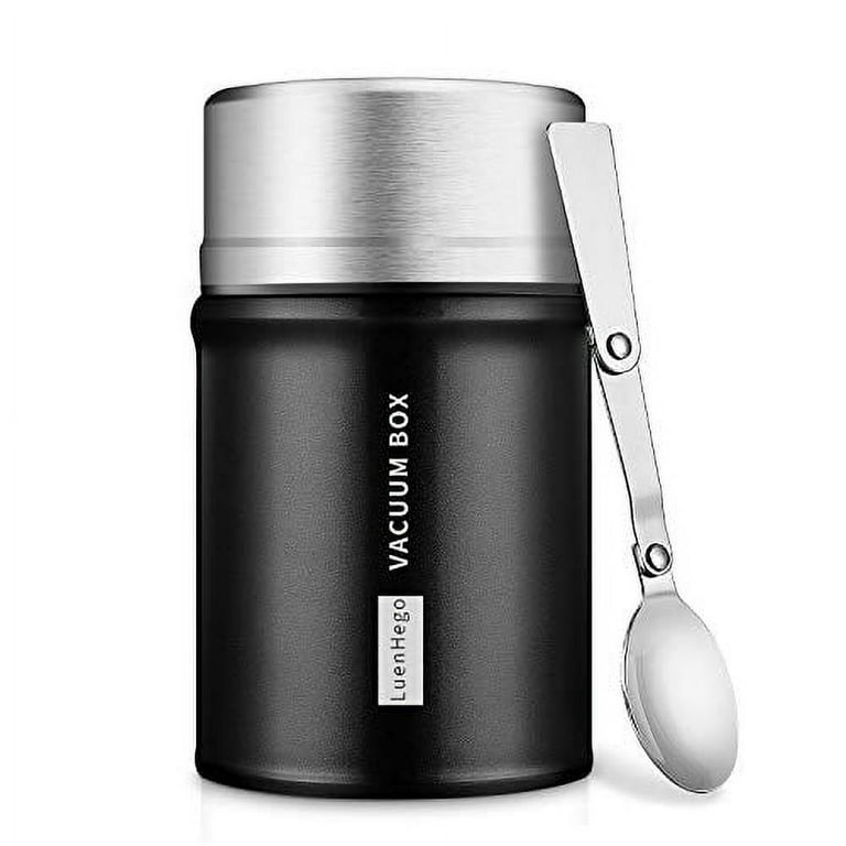 LuenHego Insulated Food Jar Lunch Container for Hot Food 26 oz Wide Mouth Stainless Steel Leak Proof Thermal Flask with Folding Spoon for Office