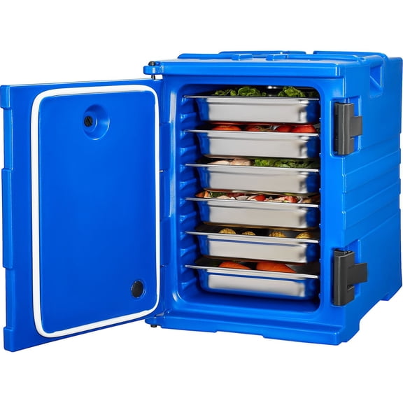 95 Qt Insulated Food Pan Carrier Hot Box for Catering Front Loading 90L Food Warmer with Double Buckles Stackable End Loader with Handles Wheels for Restaurant Buffet Meal Transport