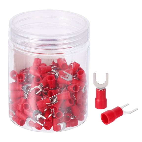 Insulated Fork Spade Connectors, 16-14AWG SV2-5 U-Type Tinned Copper Waterproof Fork Crimp terminals Connectors for Industrial Electrical Marine Wiring, Pack of 150 (Red)