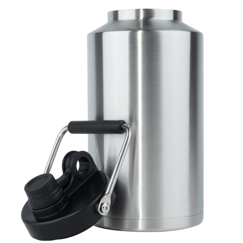 Insulated Gallon Jug with Handle, One Gallon, 128oz Stainless Steel, Large Double Vacuum Water Bottle for Hot & Cold Drinks, Wide Mouth, Sweat Proof, Great for Travel, Camping, Stainless