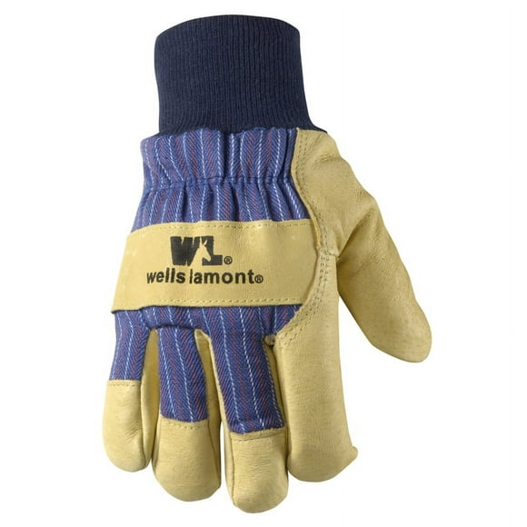 Insulated Grain Pigskin Leather Palm Work Gloves, Palomino/Blue Pinstripe