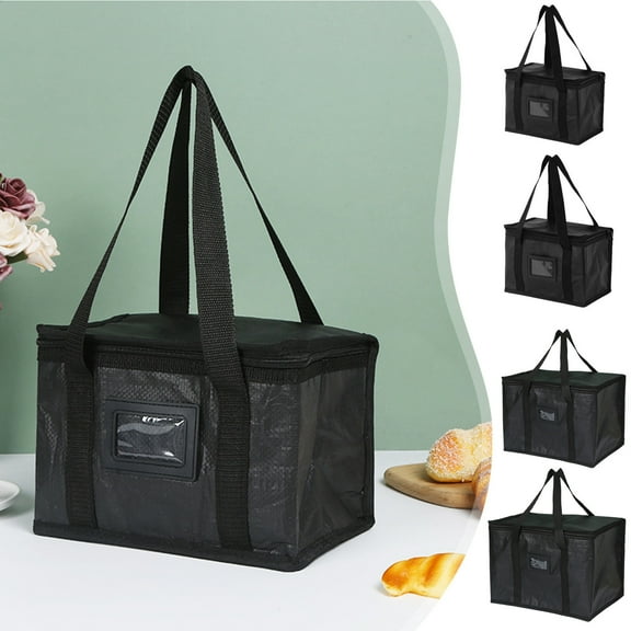 Insulated Grocery Bag Foldable Large Cooler Tote | Reusable Thermal Food Storage Carrier | Catering Restaurant Lunch Bag | Black | 1 Pack | Multiple Sizes