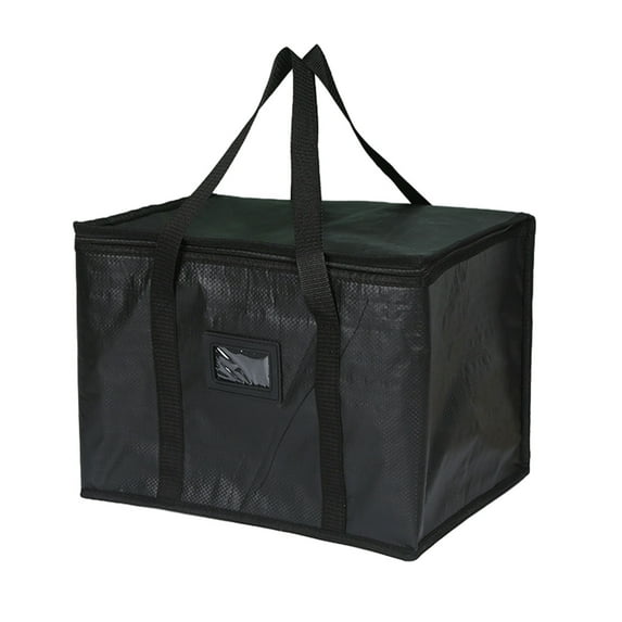 Insulated Grocery Bag - Large Foldable Lunch Cooler Bag for Food | PP Woven Fabric | 4 Size Options (11"-20.5") | Catering, Restaurants & Picnics | Keeps Food Hot/Cold | Black