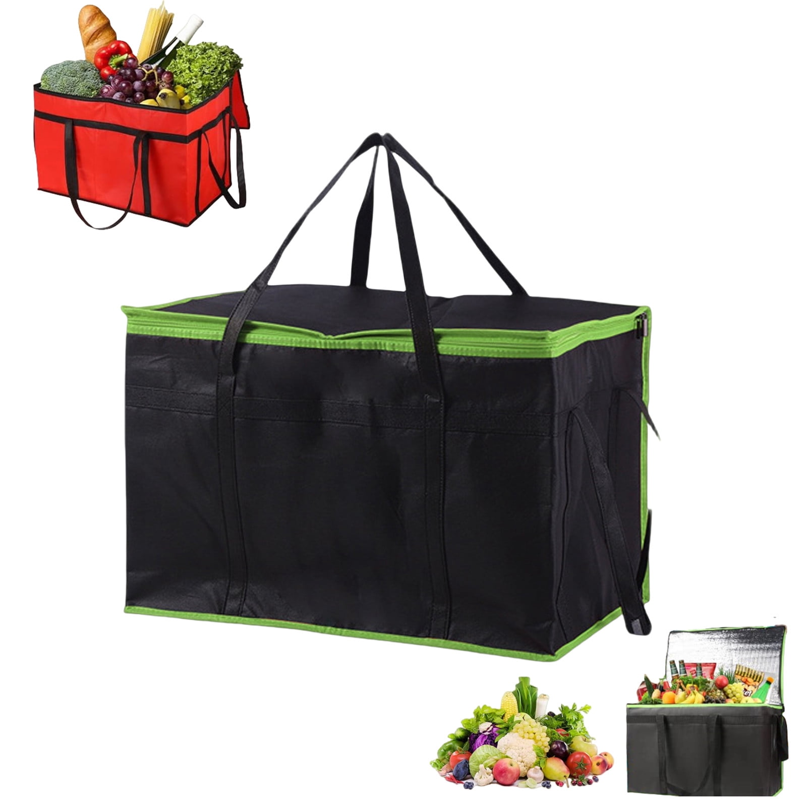 Insulated Grocery Bag Musbus 2-Pack XL-Large Insulated Grocery Shopping Bags, Red, Reusable