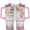 thumbnail image 1 of Insulated Handle Men Primrose Flower Camelia Butterfly Religious Women Yellow Simple Tumblers, Christian Gifts, Tumbler 40 Oz With Handle Lid And Straw, Jesus And Coffee Floral, 1 of 6