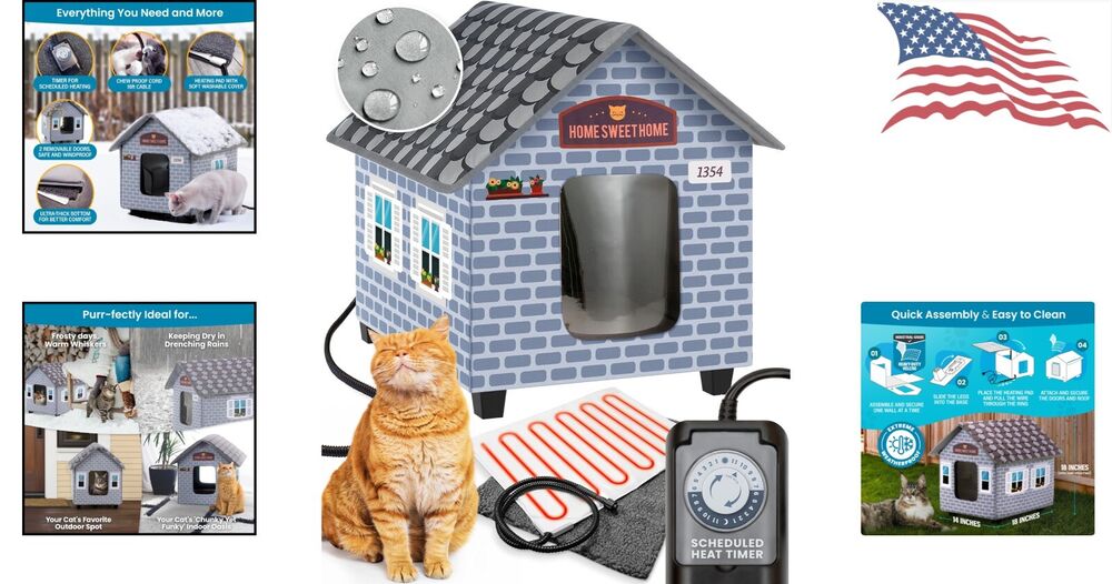Insulated Heated Cat Houses for Outdoor Cats in Winter Easy to