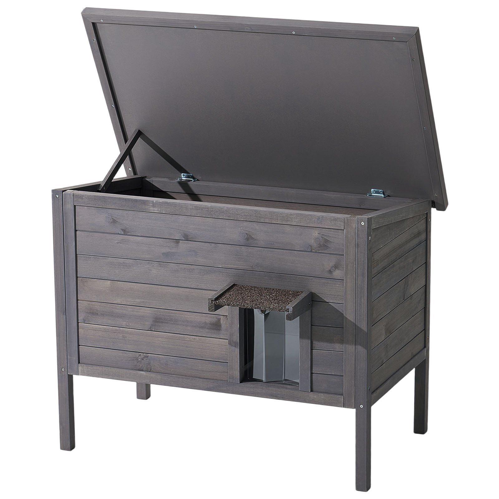 Insulated Heated Outdoor Cat House with Heating Pad, Waterproof Wooden Shelter for Stray Cats, Features PVC Door Flap & Removable Asphalt Roof, Fits 1-3 Cats, 34" x 21" x 27"