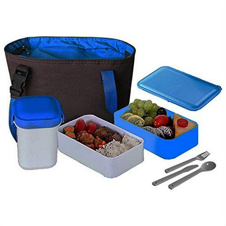 Insulated Hot & Cold 15-Pc Lunchbox 1.2-LTR W/Travel Cup,Sauce  Containers,Reusable Utensils Leak Proof Blue
