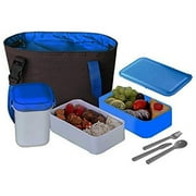 Insulated Hot & Cold 15-Pc Lunchbox 1.2-LTR W/Travel Cup,Sauce Containers,Reusable Utensils Leak Proof Blue