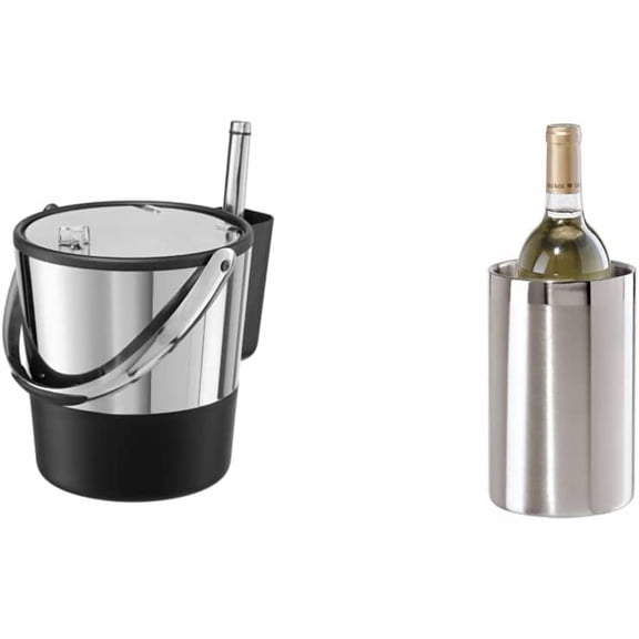 Insulated Ice Bucket, 4 Quart / 3.8 L, Stainless Steel, Black.
