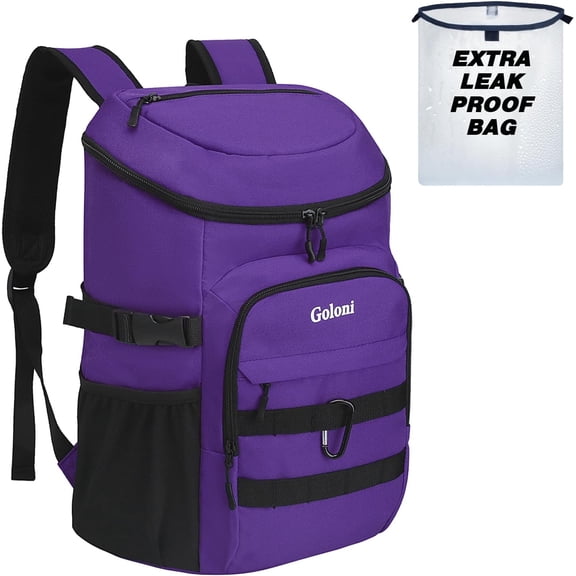 Insulated Leak-Proof Cooler Backpack with Removable Compartment, 18-Hour Ice Retention, Holds 24 Cans, Purple
