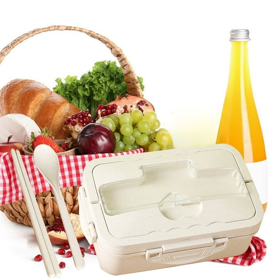 Insulated Leakproof Lunch Box Food Container with Lid Cup Meal Prep Storage Container for Work Office School Picnics Travel, UKHBMC | Beige