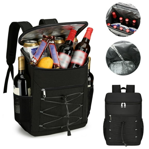 Insulated Lunch Backpack Cooler Bag - Leakproof 12-Can Capacity for Men & Women, for Work, Camping, Beach & Hiking (Black)