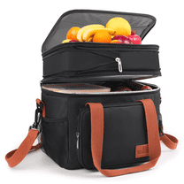 Insulated Lunch Bag, 17L Expandable Double Deck Lunch Bag for Women/Men, Leakproof Warmer/Cooler Lunch Tote Bag with Side Pocket&Shoulder Strap for Work, Picnic, Camping, Beach, Black