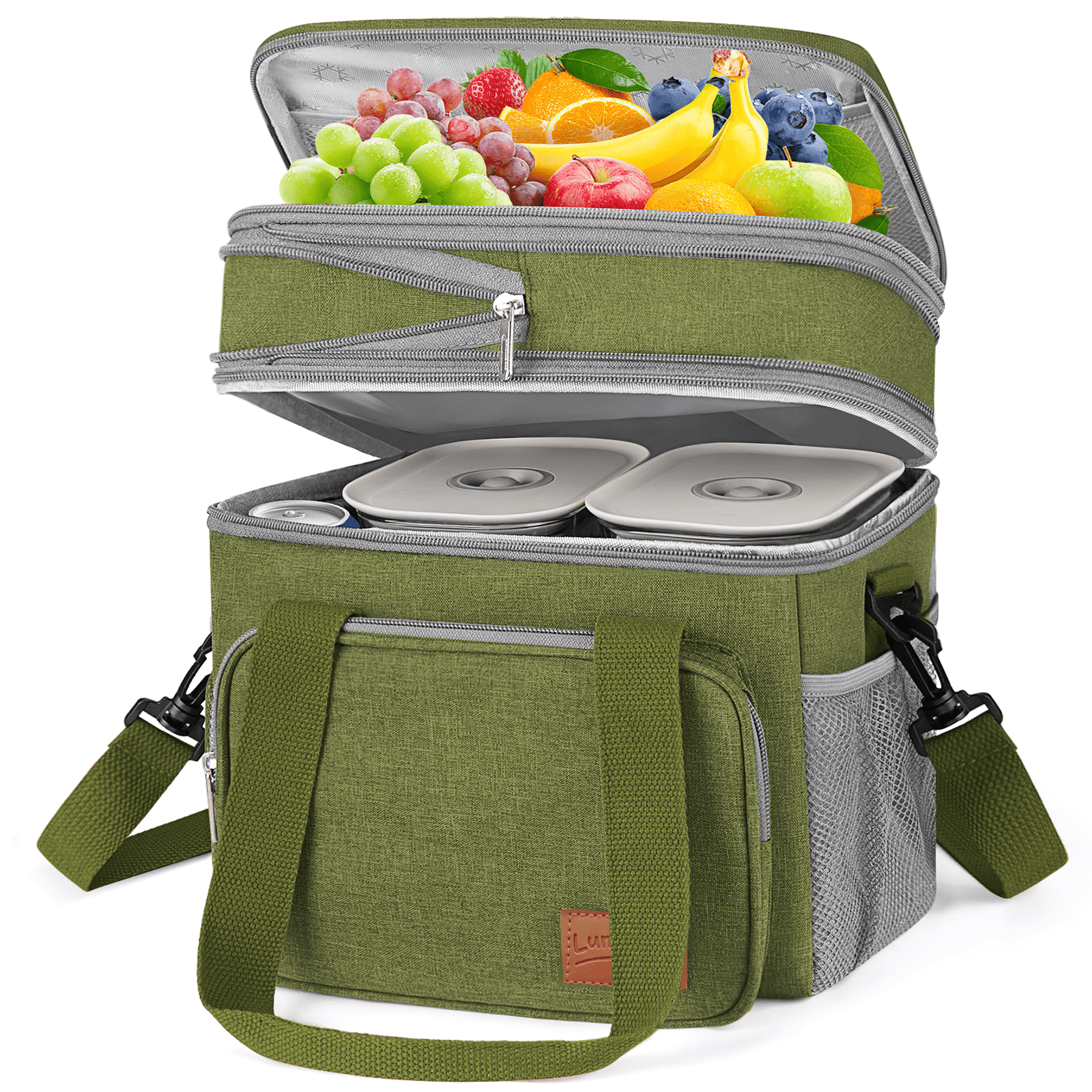 Insulated Lunch Bag 17L Expandable Double Deck Lunch Tote Bag for Women Men Leakproof Freezable Cooler Box W Side Tissue Pocket Adjustable Shoulder Strap Suit for Work School Camping Picnic Green Shop...