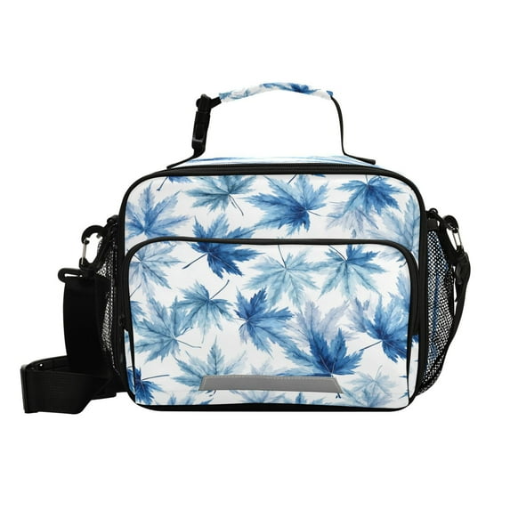 Insulated Lunch Bag 6L Leak-Proof Lunch Box with Shoulder Strap Multiple Pockets Lunch Tote Abstract Blue Maple Leaves