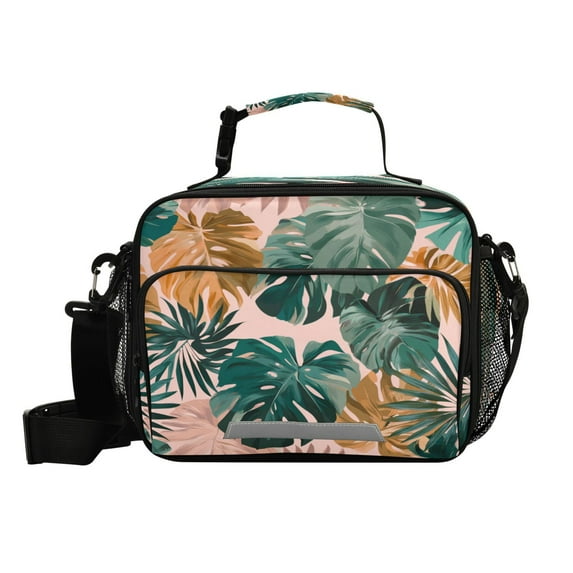 Insulated Lunch Bag 6L Leak-Proof Lunch Box with Shoulder Strap Multiple Pockets Lunch Tote Abstract Tropical Leaves Pattern