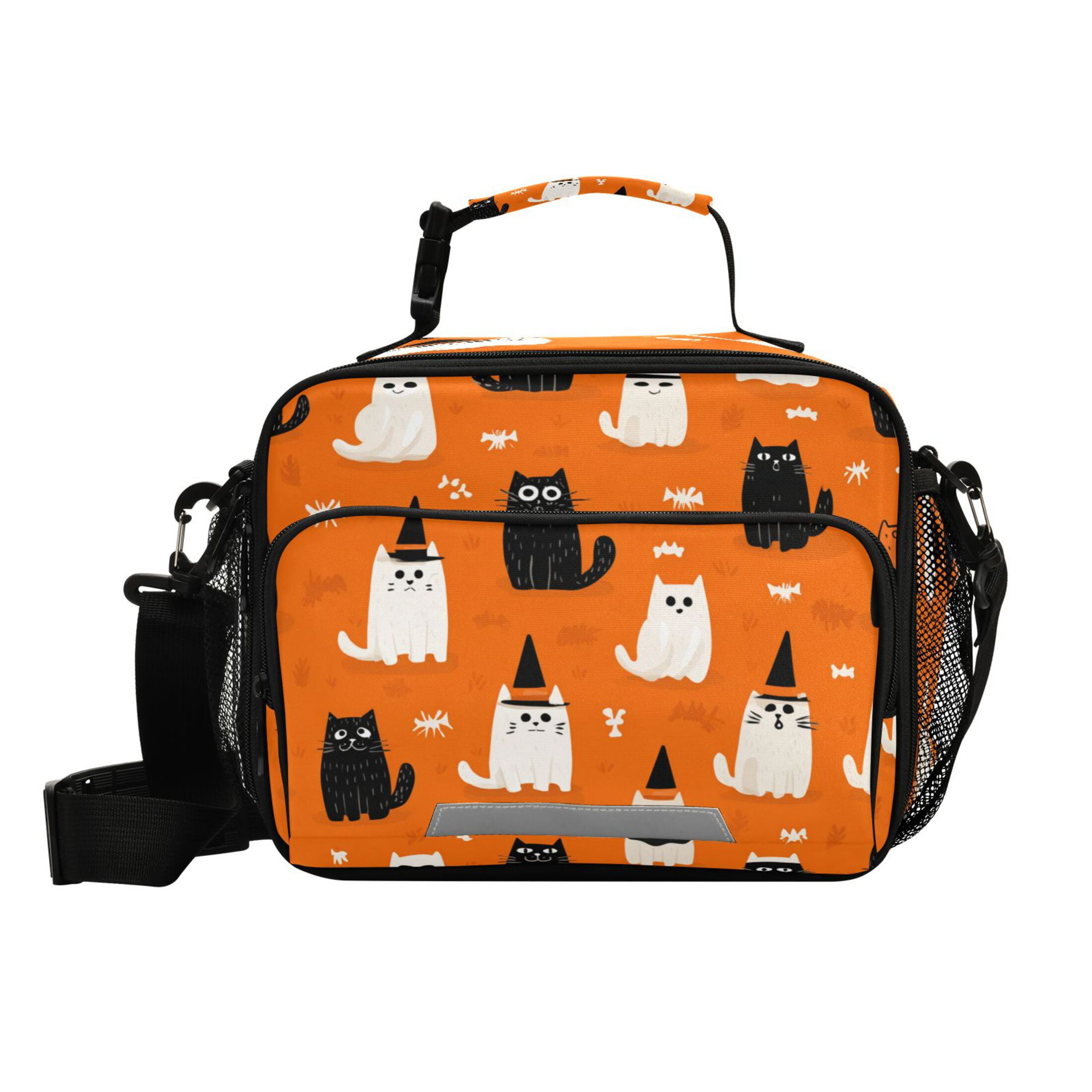 Insulated Lunch Bag 6L Leak-Proof Lunch Box with Shoulder Strap Multiple Pockets Lunch Tote Black Cat and White Cat