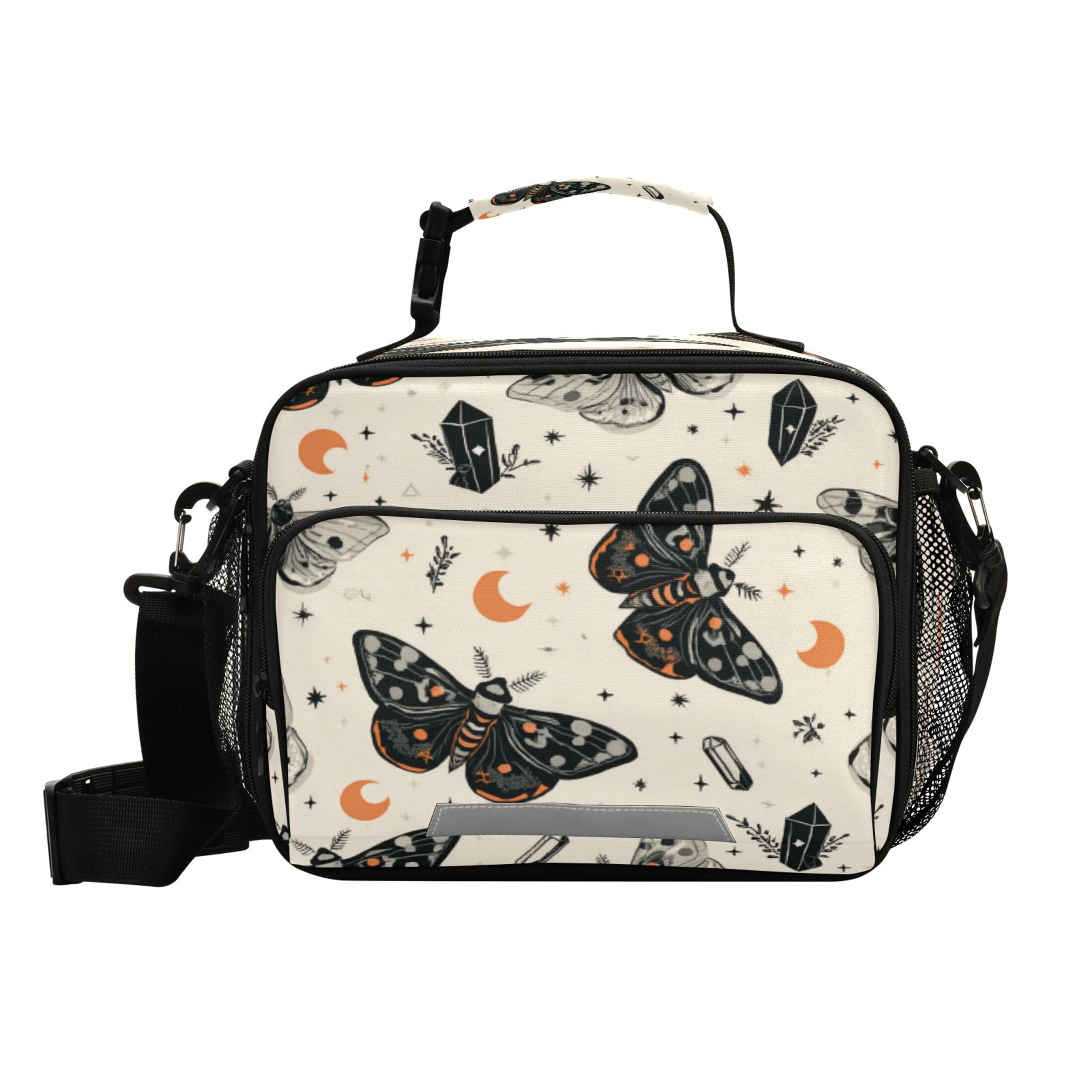 Insulated Lunch Bag 6L Leak-Proof Lunch Box with Shoulder Strap Multiple Pockets Lunch Tote Black and White Moths