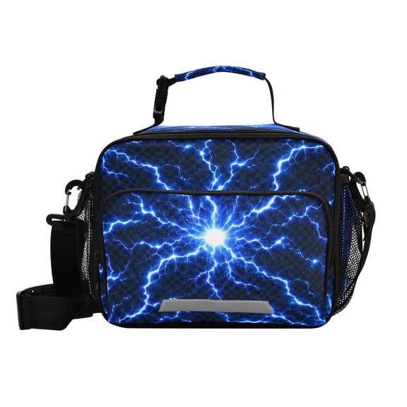 Insulated Lunch Bag 6L Leak-Proof Lunch Box with Shoulder Strap Multiple Pockets Lunch Tote Blue Lightning Bolt Pattern