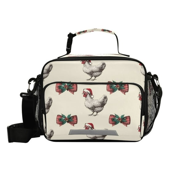 Insulated Lunch Bag 6L Leak-Proof Lunch Box with Shoulder Strap Multiple Pockets Lunch Tote Bow and Chickens