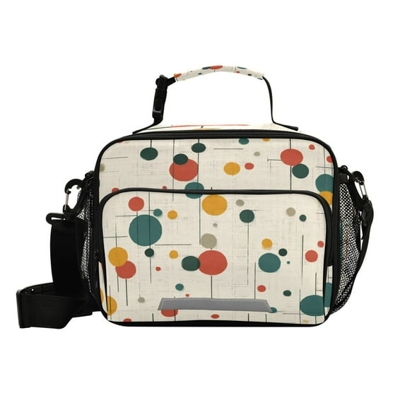 Insulated Lunch Bag 6L Leak-Proof Lunch Box with Shoulder Strap Multiple Pockets Lunch Tote Colorful Dots and Lines