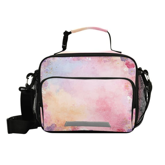 Insulated Lunch Bag 6L Leak-Proof Lunch Box with Shoulder Strap Multiple Pockets Lunch Tote Colorful Pastel Floral Pattern