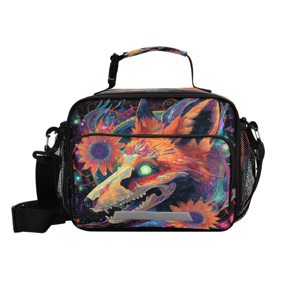 Insulated Lunch Bag 6L Leak-Proof Lunch Box with Shoulder Strap Multiple Pockets Lunch Tote Fox Skull