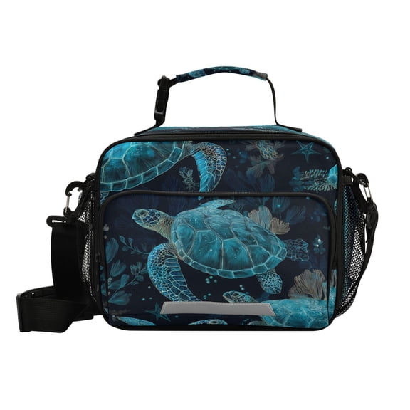 Insulated Lunch Bag 6L Leak-Proof Lunch Box with Shoulder Strap Multiple Pockets Lunch Tote Green Sea Turtles Pattern