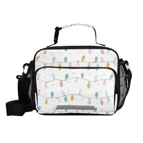 Insulated Lunch Bag 6L Leak-Proof Lunch Box with Shoulder Strap Multiple Pockets Lunch Tote Minimalist Christmas Lights Pattern