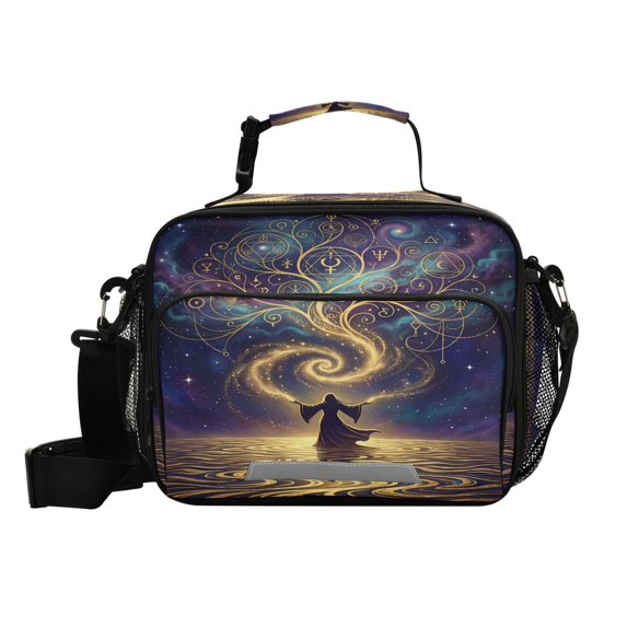 Insulated Lunch Bag 6L Leak-Proof Lunch Box with Shoulder Strap Multiple Pockets Lunch Tote Mystical Silhouette