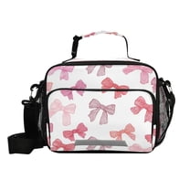 Insulated Lunch Bag 6L Leak-Proof Lunch Box with Shoulder Strap Multiple Pockets Lunch Tote Pink Bows Pattern