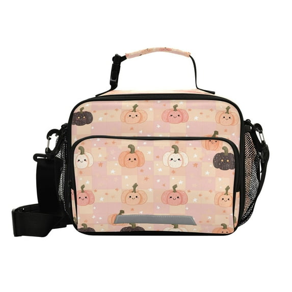 Insulated Lunch Bag 6L Leak-Proof Lunch Box with Shoulder Strap Multiple Pockets Lunch Tote Pink and Peach Halloween Pattern