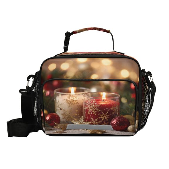 Insulated Lunch Bag 6L Leak-Proof Lunch Box with Shoulder Strap Multiple Pockets Lunch Tote Red and White Scented Candles Pattern