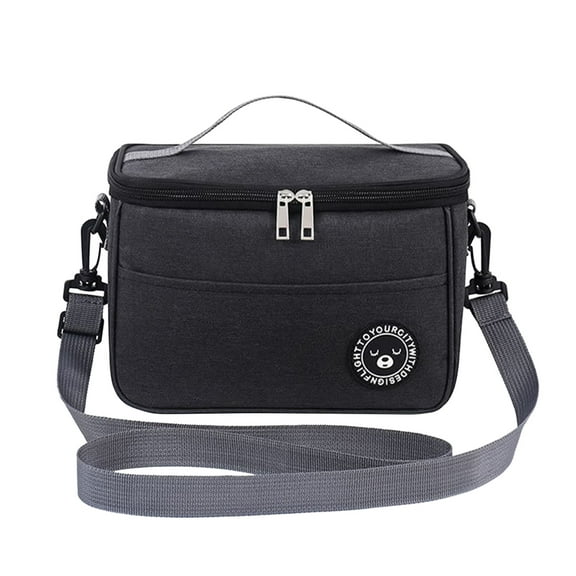 Insulated Lunch Bag with Adjustable Shoulder Strap, Large Capacity Reusable Lunch Box for Food, Drinks, and Snacks, Multi-Compartment Oxford Cloth Tote for School, Work, or Picnic in Black