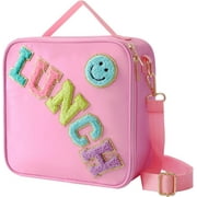Insulated Lunch Bag With Adjustable Shoulder Strap, Nylon Preppy Lunch Box Large Insulated Lunch Bag Reusable Lunch Tote Bag with Smiley Preppy LunchBag