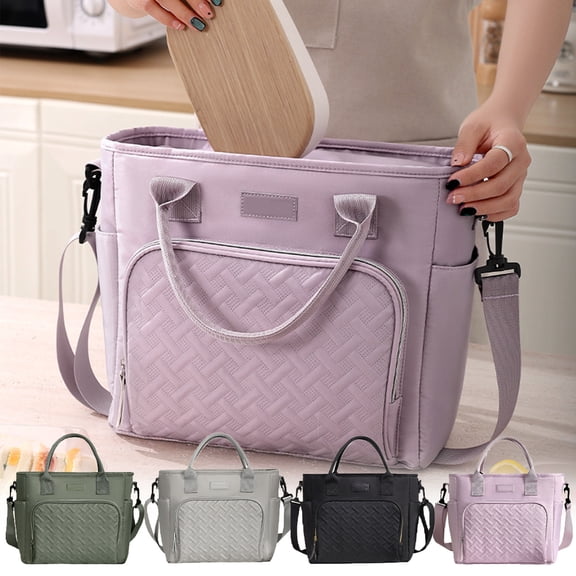 Insulated Lunch Bag for Adults | Leakproof Cooler Tote with Shoulder Strap | Reusable Thermal Polyester Lunch Box | Large Capacity | Gray Green Purple Black | 30x27.5x13cm