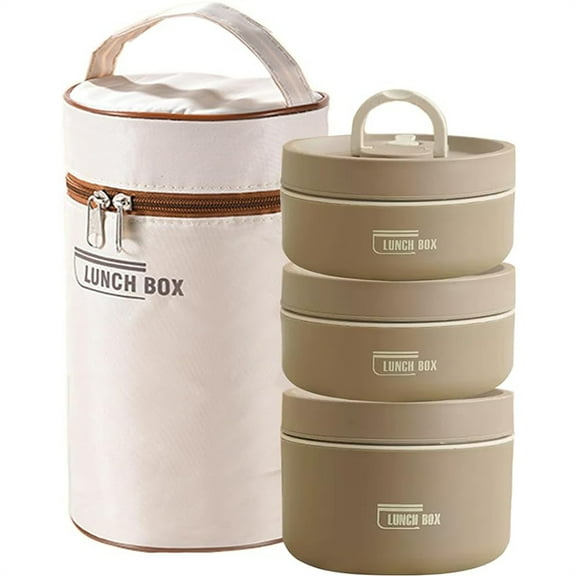 Insulated Lunch Bag Bento Box Set 3-Tier Stackable Leakproof Food Container for Office Work Travel Stainless Steel Brown