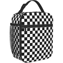 Insulated Lunch Bag Black White Racing and Checkered Pattern Reusable Cooler Tote Lunch Bags for Office Travel