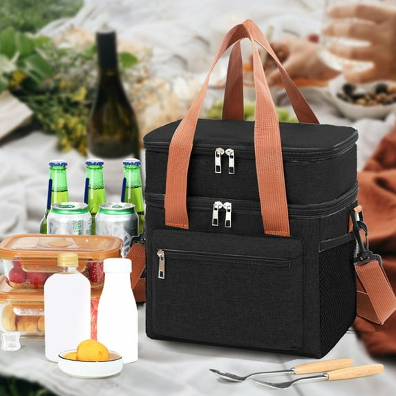 Insulated Lunch Bag Cooler Tote | Double Compartment 12L Capacity | 3-Layer Thermal Insulation Keeps Food Cold/Warm 8 Hours | Waterproof & Leakproof | Adjustable Shoulder Strap