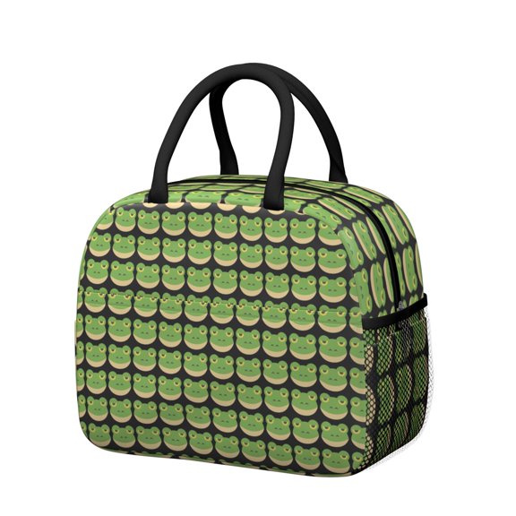 Insulated Lunch Bag with Cute Green Frog Mushroom Pattern, Reusable Thermal Cooler Tote for Nature Lovers, Portable and Environmentally Friendly for Work and Outdoor