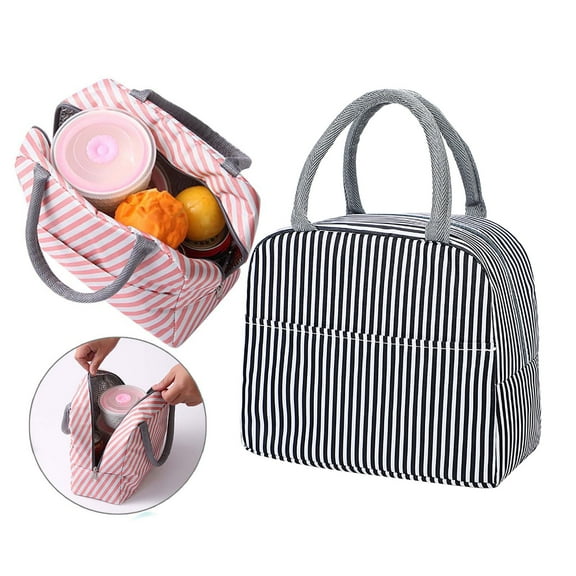 Insulated Lunch Bag For Women Compact Reusable Tote Cooler Bag Lunch Pail Best/ Black And White Striped Lunch Bag