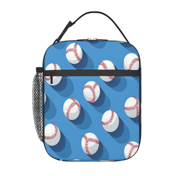 Insulated Lunch Bag For Women Men, Portable Thermal Lunch Box With Strap, Leakproof Cooler Tote For Work School Picnic Baseball Ball Pattern